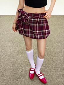Rina Fox Women's Plaid Bow Accent Flared Mini Skirt - Multicolor - View 1