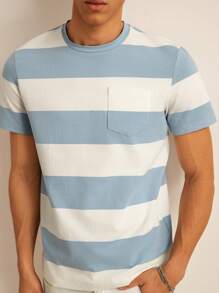 SWAVVY Men Pocket Patched Colorblock Short Sleeve Tee, Vacation, Boyfriend Gift, Summer