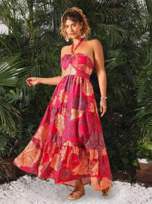 SHEIN Clasi 大码吊带连衣裙，尽享浪漫夏日假期 - 紅色 - 查看 3