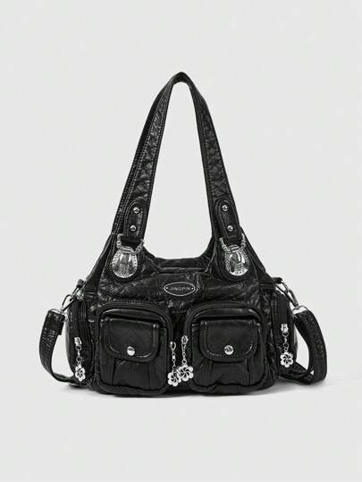 Grunge Punk Neue Rock Chic Damen Umhängetasche, dunkle Punk Motorrad Shopper Tasche