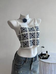 Elamini Sexy Summer Beach Vacation Floral Print Knit Camisole Top