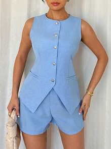 Chiquease Women Two Pieces Outfits For Daily Wear - Blue - View 6