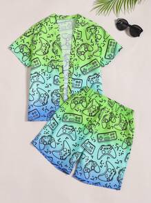 Tween Boys' Gradient Color Kimono Top & Shorts Beach/Swimwear Set - Multicolor - View 3