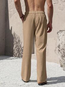 Manfinity Nomadique Pantalones rectos de lino casual Manfinity Nomadique para hombres, pantalones versátiles de moda, pantalones blancos para hombres