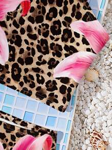 Costume da bagno a due pezzi tankini aderente da ragazza con stampa leopardata, ibisco e fiori di ibisco, in stile da spiaggia, adatto per l'estate #Coconutgirl