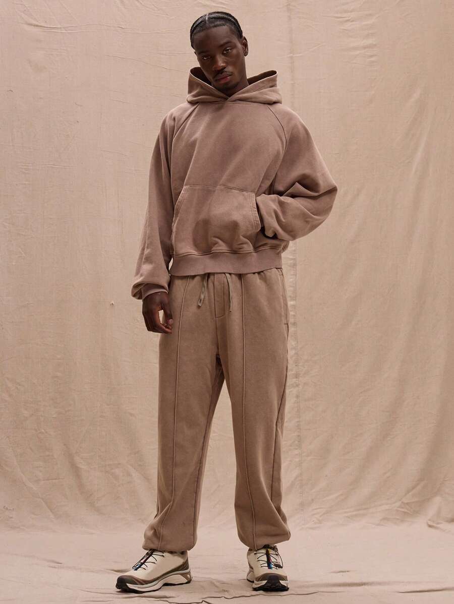 Musero Washed Seam Detail Cuffed Joggers Elasticated Drawstring Waistband Autumn Winter Streetstyle - Brown - View 1