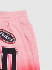 ROMWE MEN Prep Men's Racing Print Ombre Letter Graphic Casual Shorts - Pink - View 7