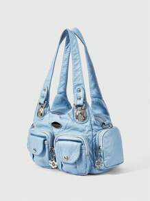 ROMWE Grunge Punk Bolso de hombro mujer de estilo punk rock, bolso de tela oscuro, bolso de motociclista