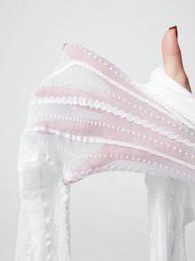 ROMWE Kawaii 1 Pair Charyeok White Dot And Vertical Stripe Pattern Silk Stockings - White - View 6