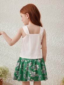 Blossori مجموعة قطعتين من الحمالة البيضاء المنسوجة والتنورة الزهرية الرائعة الخضراء لفتيات ال- 'فاكسيون الريفية - متعدد الألوان - مشاهدة 2