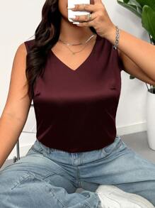 SHEIN EZwear Camiseta de satén informal de unicolor para talla grande de verano