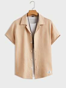 Manfinity RelaxMax Men's Letter Print Single Breasted Short Sleeve Shirt And Shorts Casual Set - Khaki - View 7