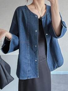 FRIFUL 女式宽松牛仔夹克，喇叭袖，纽扣开合