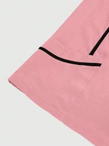 SHEIN TaskFit 女士撞色镶边短袖上衣，磨砂上衣 - 珊瑚粉 - 查看 7