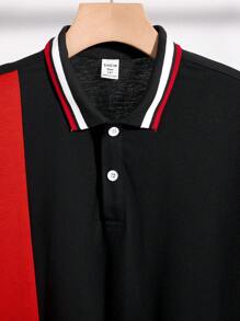 SHEIN 青少年男孩拼布 Polo 衫和短裤套装，休闲学院风，舒适、时尚、百搭、柔软，适合日常穿着、上学、郊游、运动和派对 - 彩色 - 查看 9