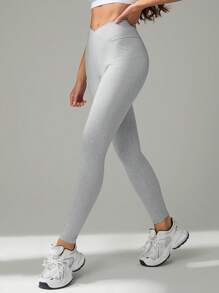 SHEIN Tall 女款極簡彈性V腰高腰修身長褲，適合高個女性 - 彩色 - 查看 7