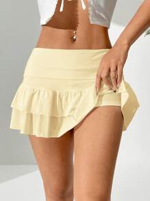 Comfortcana Solid Summer Blayklee Mini Short Skirt,Butter Yellow - Yellow - View 7