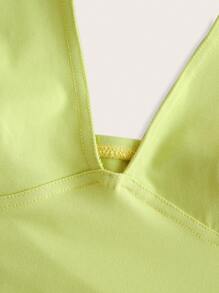 SHEIN EZwear Women's Lime Green V-Neck Halter Top, Summer - Lime Green - View 3