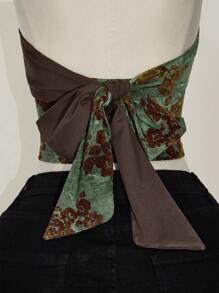 SHEIN ICON 加大码复古烂花面料 V 领露背系带背心，Y2K 风格，适合音乐节、夏季、度假