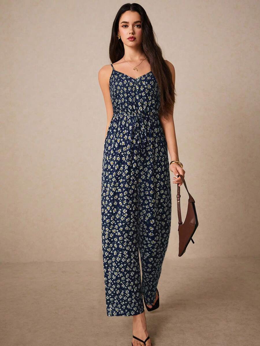 Poéselle Tuta estiva casual da donna senza maniche con motivo floreale ditsy