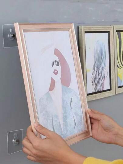 1/10/20pcs Transparent Non-Drilling Strong Adhesive Wall Invisible Picture Frame Hanger Hooks,Waterproof & Oilproof Heavy Duty Self-Adhesive Hooks For Bathroom, Shower, Kitchen, Outdoor, Towels, Keys, Clear & Strong Sticky Hanging Hooks, No Drilling, Multi-Function Storage Rack, Suitable For Home Living, Great For Kitchen, Bathroom, Living Room