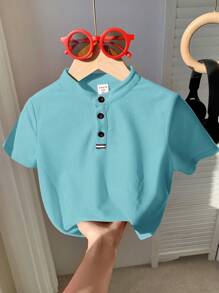 SHEIN Young Boy's Comfortable Solid Color Short Sleeve Polo Shirt For Casual Wear , Suitable For Spring And Summer,Suitable For Summer, Spring , Great For Outdoor, School, Street Style, Party And Casual Wear, High Cost-Performance - Green - View 7