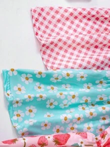 SHEIN Set de 3 piezas para niñas jóvenes con vestido tipo camiseta cómodo estampado con unicornio y helado, adecuado para fiesta de niños, vacaciones, verano, regalo para la mejor amiga