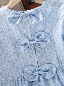 Tween Girls Ruffle Short Sleeve Bowknot Back Blouse Shirt - Blue - View 4