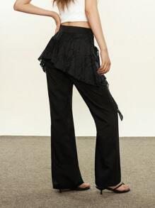 Rina Fox 女士时尚蕾丝拼布休闲裤 - 黑色 - 查看 5