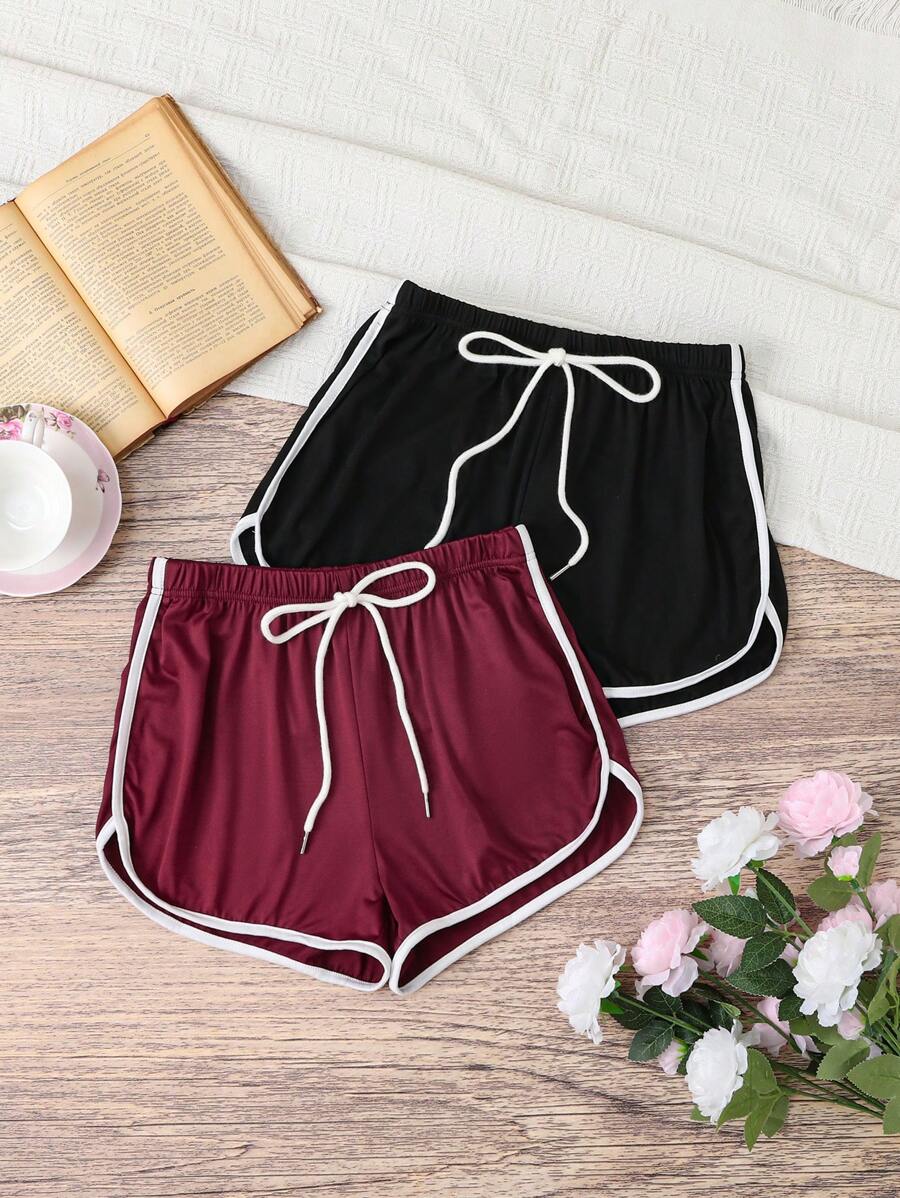 2件套休闲撞色绑带女式睡裤套装 - 彩色 - 查看 1