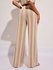 COSMINA Zomervakantie dames gestreepte gebreide broek met trekkoordtaille