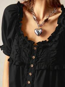 Bohemela Damen Lässig einfarbiges locker sitzendes Hemd aus Gewebe mit Kurzarm