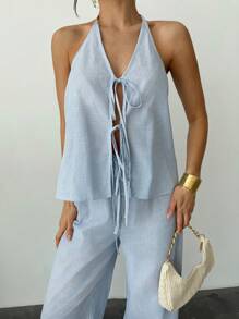 Firerie 女士日常两件套服装 - 藍白色 - 查看 6