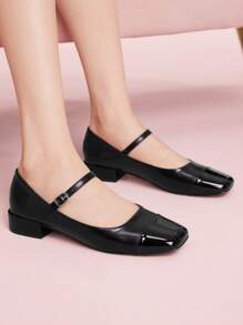 CUCCOO DOLLMOD 时尚黑色玛丽珍低跟粗跟鞋，适合圣诞节和春季穿着 - 黑色 - 查看 4