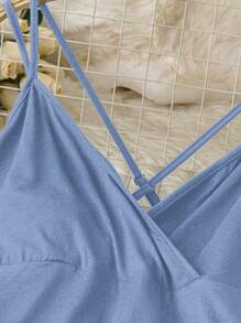 Rometta Romantic Date  Women's Plus Size Dusty Blue Summer Elegant Dress: Crisscross Cami Dress With Tiered Tulle