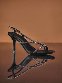 SHUZIA Women's Strappy Rhinestone Heel Ed Sandals - Black - View 5