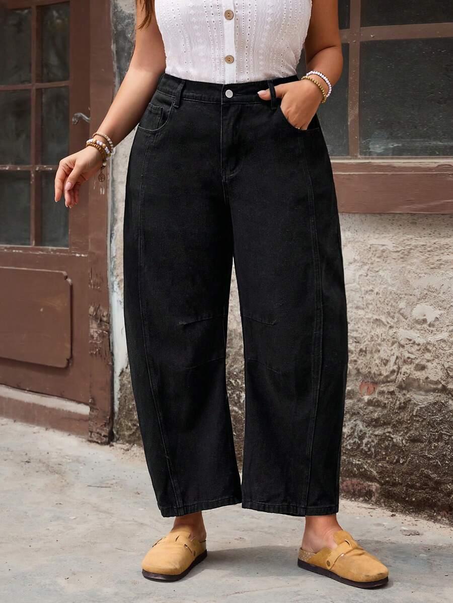 EMERY ROSE Jeans de campana lavados y desgastados en talla grande - Negro - Ver 1