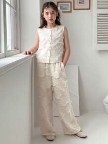 Hapijoa Tween-Mädchen 2-teiliges Herbst-Kleidungsset - Dünnes Oberteil und Hose