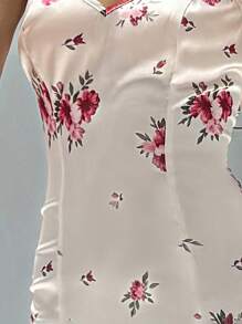 Aloruh 女士V领花卉印花修身美人鱼连衣裙，适合节日约会，春夏季 - 彩色 - 查看 9