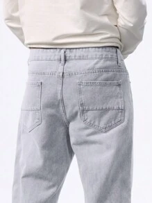 Manfinity Homme 男士休闲纯色口袋直筒牛仔裤 - 灰色 - 查看 5
