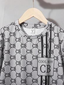 SHEIN Set de 2 bucăți Tween pentru băieți, lejer, casual, cu decolteu rotund, tricou și pantaloni scurți