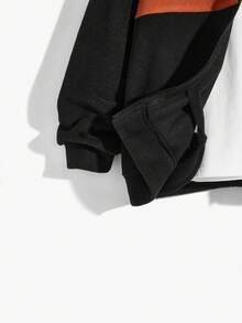 SHEIN Tween 男童休闲两件套，包括带彩色拼接和拉链开合的连帽毛衣，保暖内衬，搭配侧缝运动裤，针织面料 - 黑色 - 查看 5