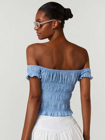 Athîral 女士休闲纯色露肩衬衫，夏季