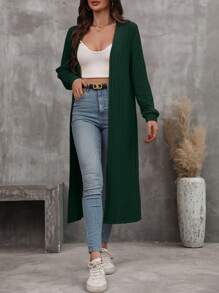 EMERY ROSE Women's Casual Solid Color Long Regular Jacket Fall Winter Cloth For Women - Dark Green - View 3