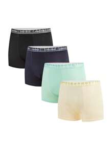 4pcs Adolescent Boys' Letter Waistband Underwear Set