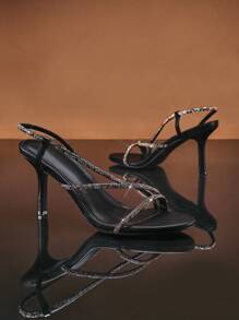 SHUZIA Women's Strappy Rhinestone Heel Ed Sandals - Black - View 4