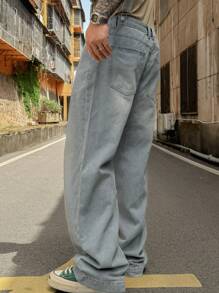 DAZY Pantalones vaqueros azules desgastados con tirantes para hombres de primavera