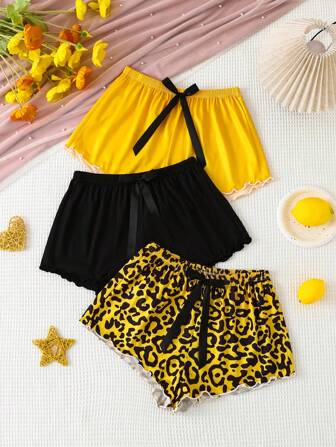 3件套女士休闲蝴蝶结装饰睡裤，夏季