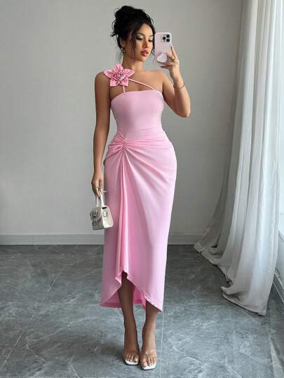 Elenzga Women's New Elegant 3D Floral Pleated Summer Dress