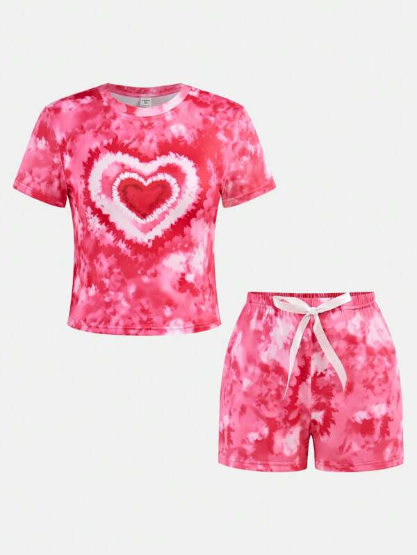 NotGurli Conjunto de 2 piezas de estilo Y2K con estampado de corazón divertido, de manga corta en color rosa, para niñas, de verano